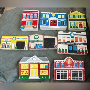 (8) Melissa & Doug Wooden Town Play Set Building Lot